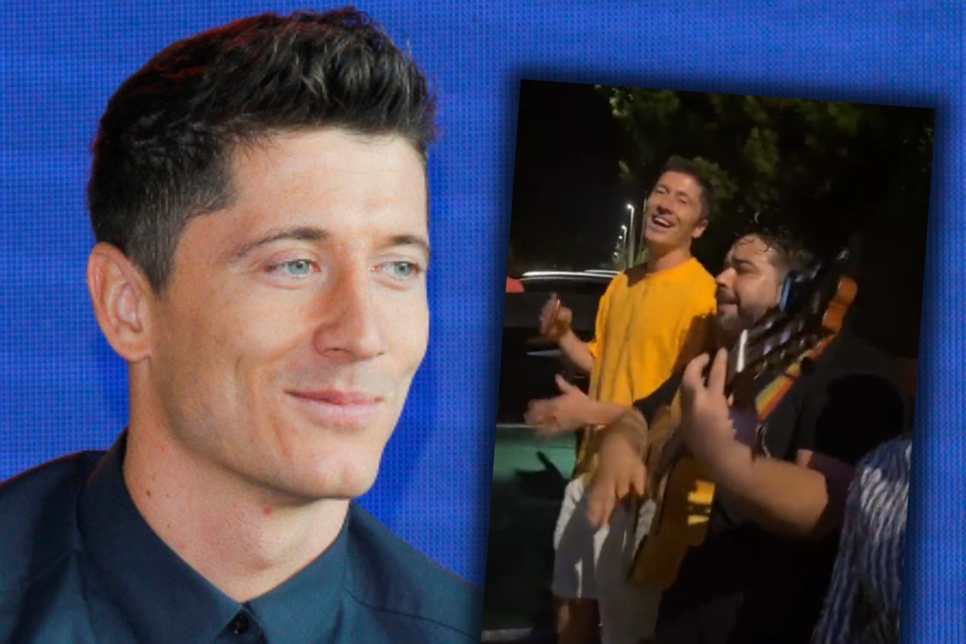 Robert Lewandowski cantó la canción española HIT. Un fan le toca la guitarra.