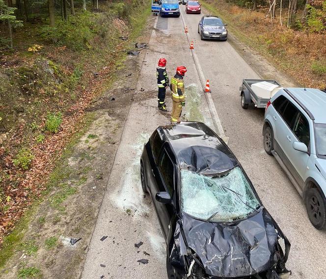 Wypadek na ulicy Zgodnej w Starachowicach. 18-latka uderzyła autem w przydrożny nasyp
