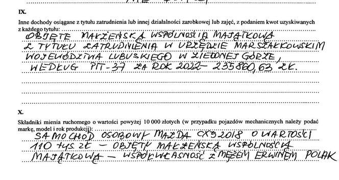 Fragment oświadczenia majątkowego