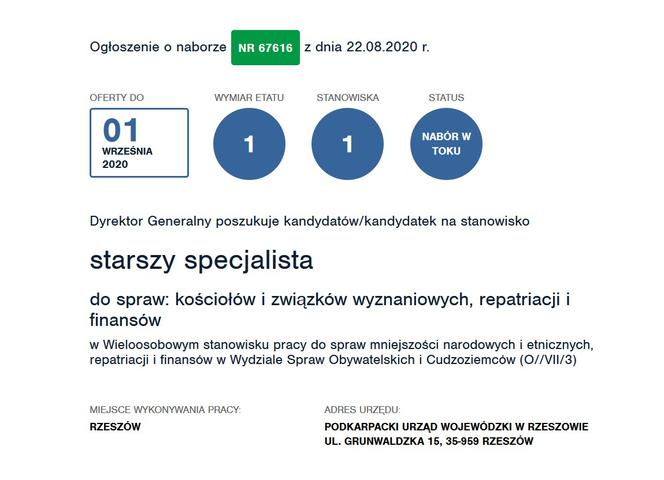 starszy specjalista do spraw: kościołów i związków wyznaniowych, repatriacji i finansów