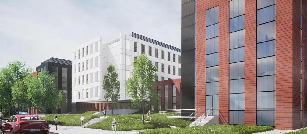Wizualizacja przyszłego kompleksu budynków w centralnej części kampusu AGH