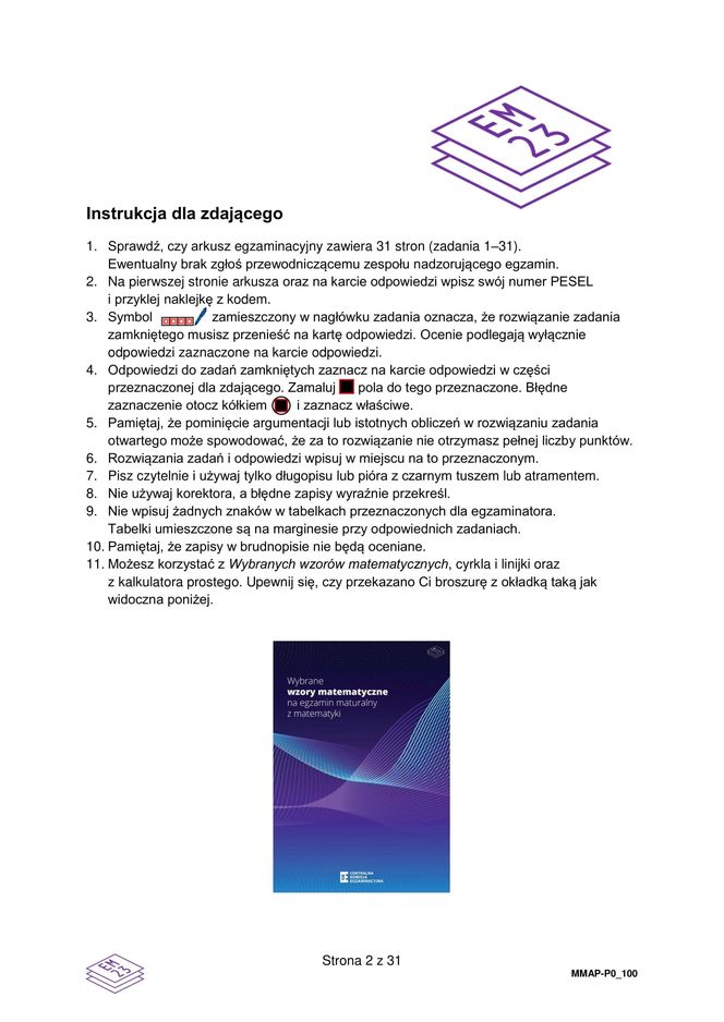 Arkusz maturalny - matura z matematyki 2025