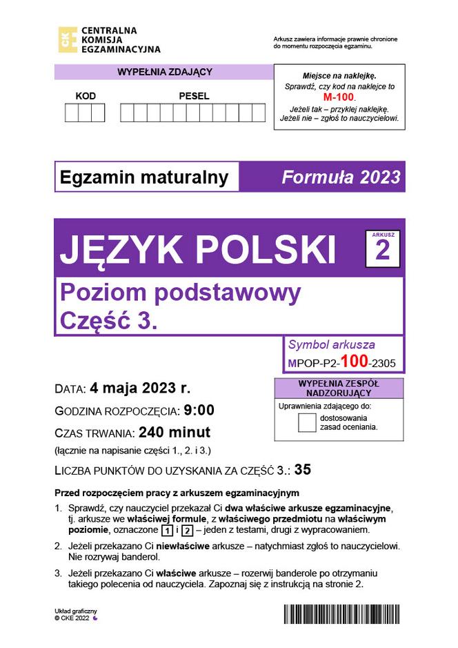 Matura 2023 - arkusz nowej formuły 2023: WYPRACOWANIE