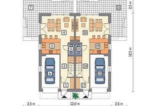 Projekt domu M225b Światła miasta - wariant II (dwulokalowy) z katalogu Muratora - wizualizacje, plany, rysunek, aranżacje