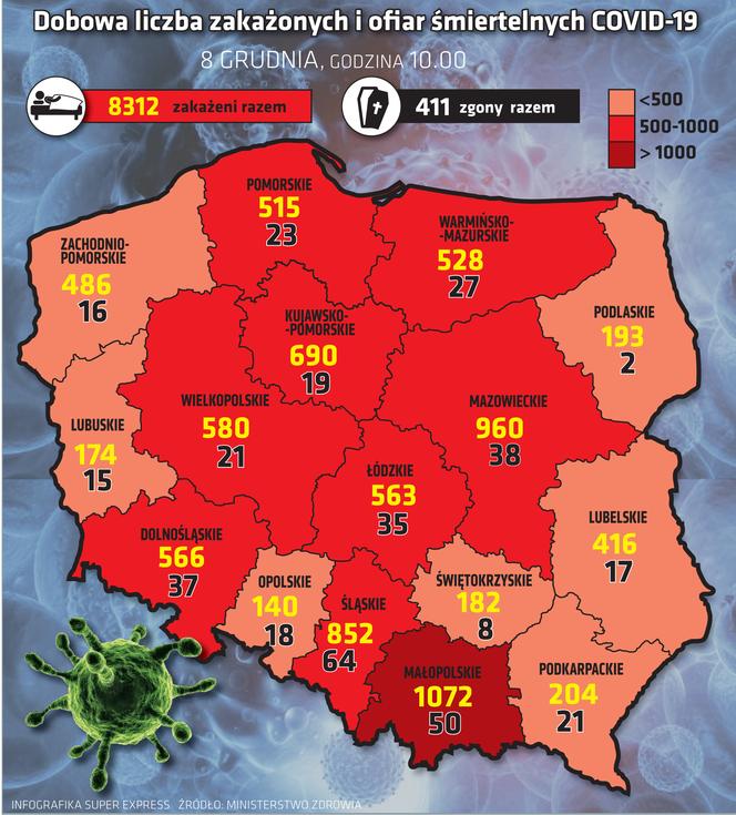 Koronawirus w Polsce: Małopolska z NAJWIĘKSZYM przyrostem zakażeń! Aż 50 zgonów