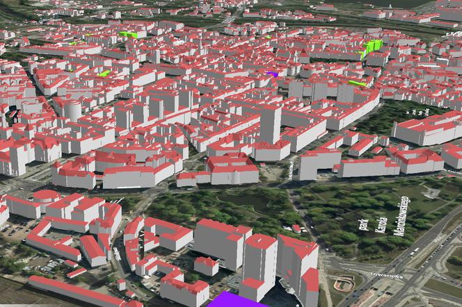 Mapa 3D Poznania- widok na centrum miasta