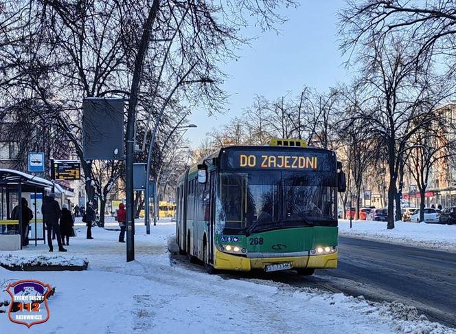 Kierowca autobusu w Tychach staranował słupki przy chodniku 