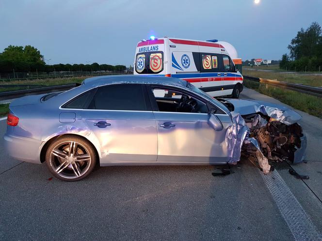 Wypadek na S8 w Julianowie. SKASOWAŁ AUDI na prostej drodze. 24-latek miał ZAKAZ prowadzenia pojazdów