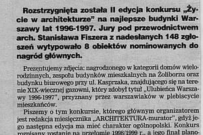 Życie w Architekturze, „Dziennik Zachodni” nr 34, 10.02.1998