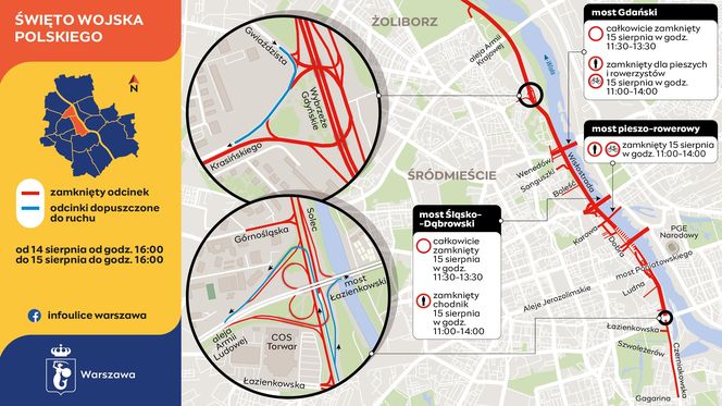 Mapa utrudnień w ruchu w stolicy 15.08.2025