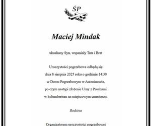 Maciej Mindak, nekrolog