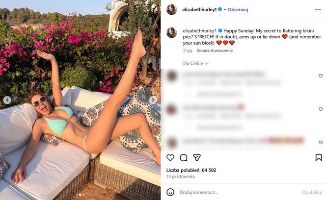 "Emerytka" Liz Hurley wygina się w bikini. Pozuje w luksusowej willi ojca kontrowersyjnej gwiazdy
