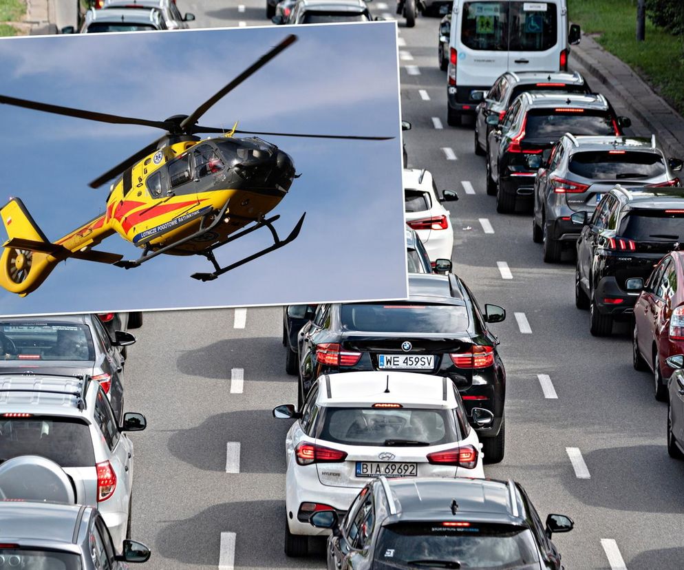 Gdynia. Kierowca wysiadł z auta na drodze i został potrącony. Zabrał go śmigłowiec LPR