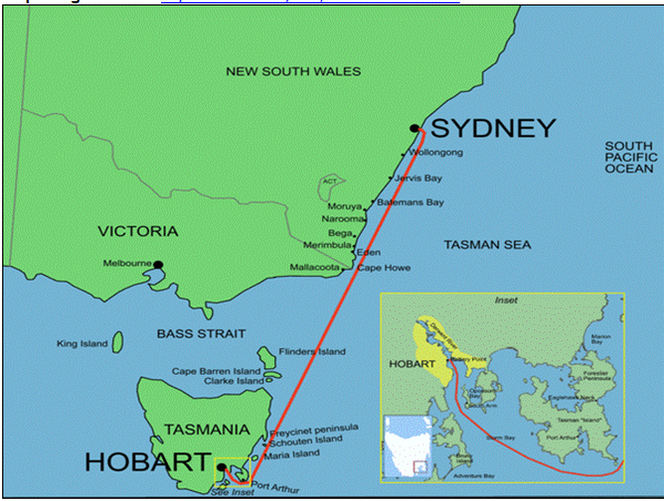 Regaty Sydney Hobart - trasa
