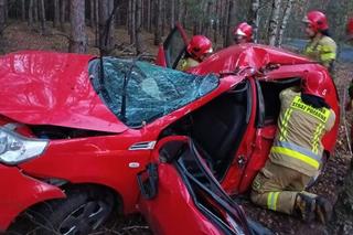 Tragiczny wypadek pod Środą Wielkopolską. Samochód wypadł z drogi i rozbił się na drzewach