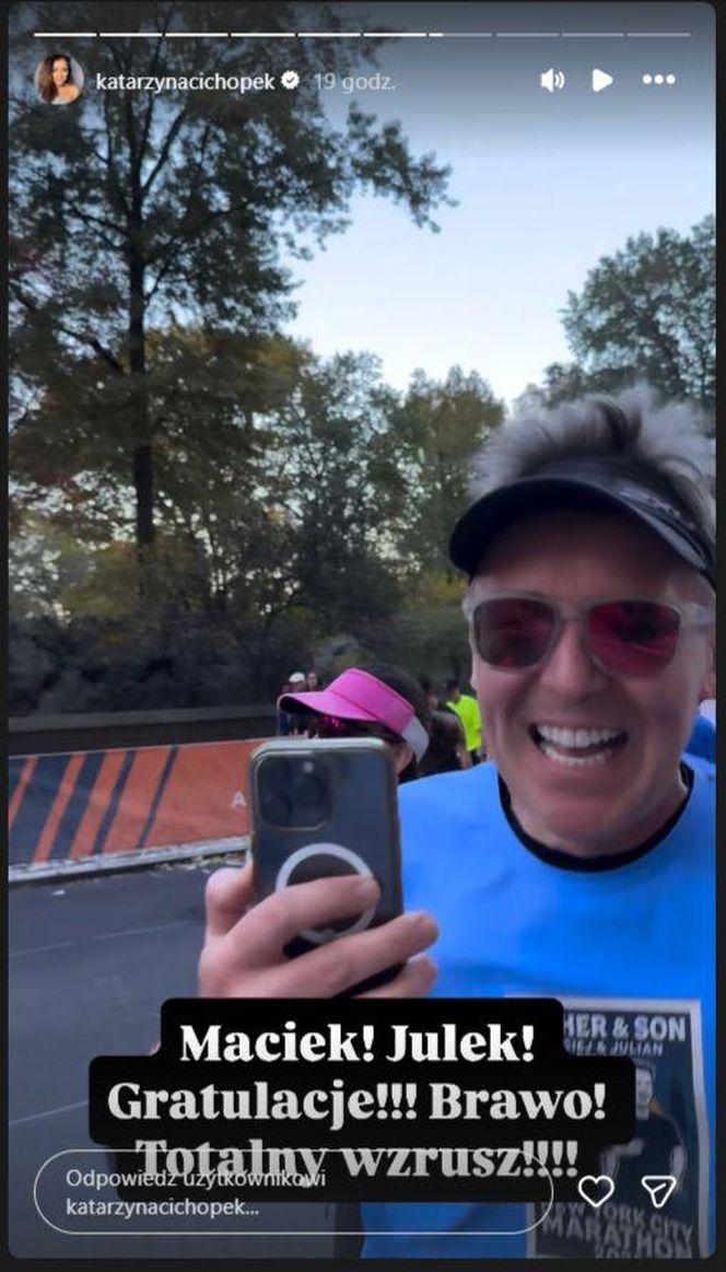 Katarzyna cichopek dopinguje męża na Maratonie Nowojorskim