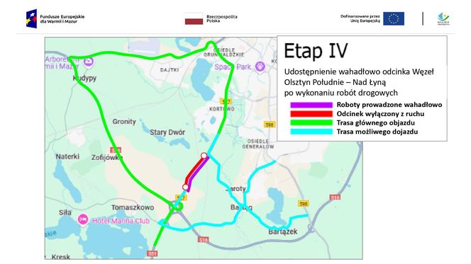 Zamknięcie wylotu z Olsztyna na Warszawę. Dobra wiadomość dla kierowców. Utrudnienia krócej niż planowano