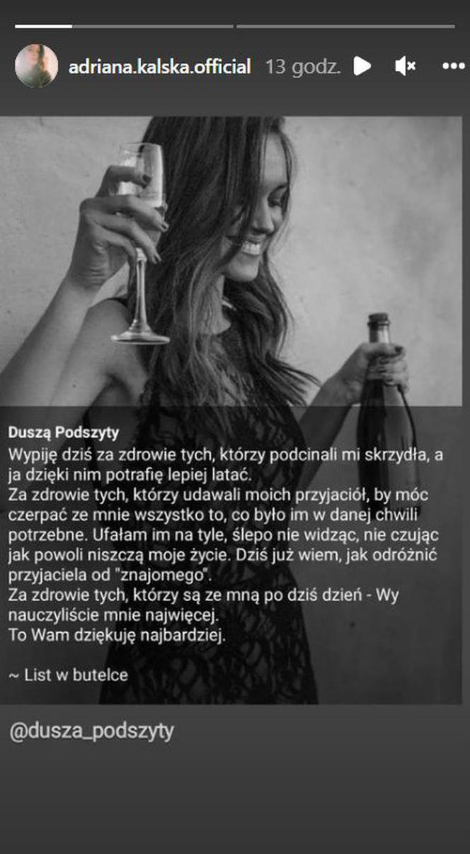 M jak miłość. Wpis sylwestrowo-noworoczny na profilu Adriany Kalskiej (Iza) na Instagramie 