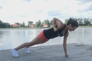Lewandowska ćwiczy nad jeziorem