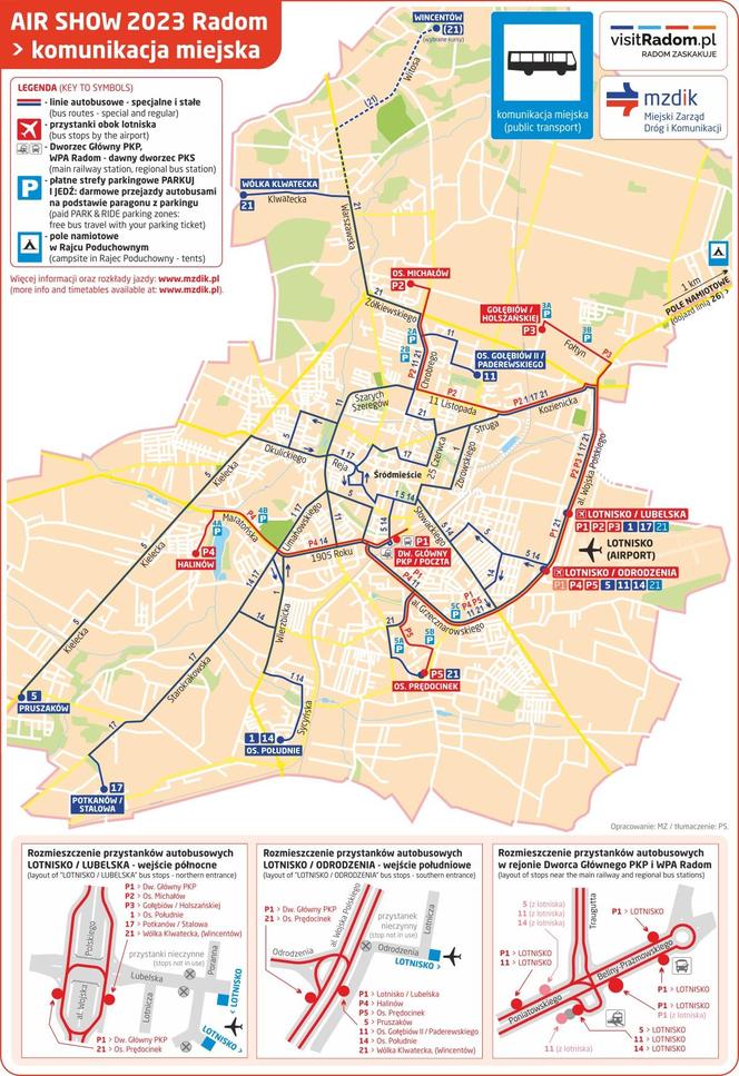 Mapa tras autobusów, które dowiozą widzów na Air Show 2023