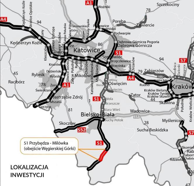 Obejście Węgierskiej Górki  MAPA