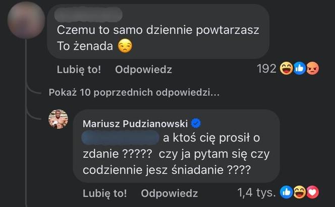 Mariusz Pudzianowski odpowiedział na niemiły komentarz