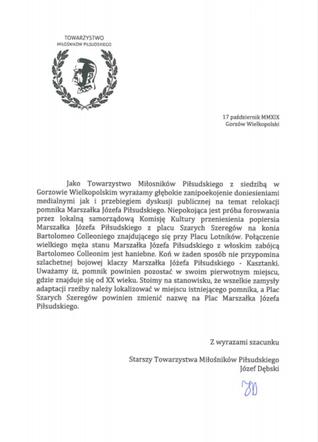Oświadczenie Towarzystwa Miłośników Piłsudskiego