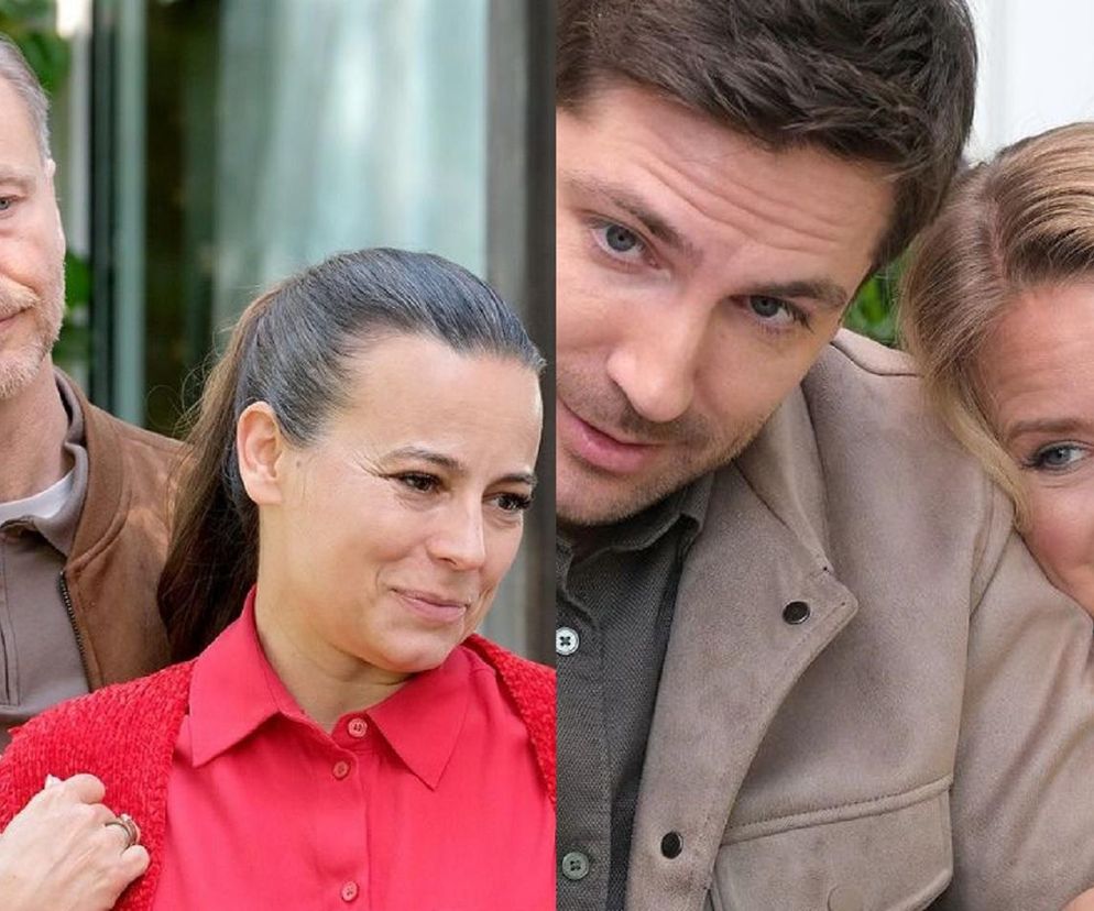 Andrzej (Krystian Wieczorek) i Magda (Anna Mucha) obok Dimy (Michał Pszeniczny) i Julii (Marta Chodorowska) z serialu M jak miłość. Magda boi się, że Julia odbierze jej córkę. Więcej o losach bohaterów przeczytasz na Super Seriale.