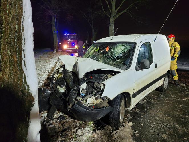 Poważny wypadek pod Chełmżą. Wypadł z drogi i uderzył w drzewo