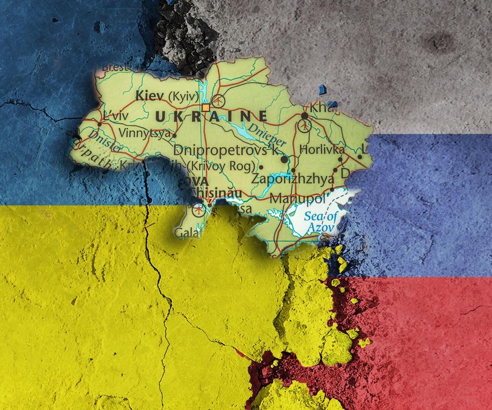  Mapa Ukrainy, flaga Ukrainy i Rosji 
