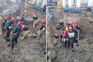 Ochroniarz wpadł do wykopu na budowie łódzkiego metra. Dramatyczna akcja strażaków na ul. Zielonej