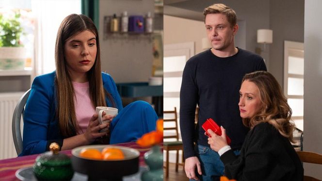 Barwy szczęścia odc. 3226. Agata (Natalia Zambrzycka), Asia (Anna Gzyra-Augustynowicz), Hubert (Marek Molak)