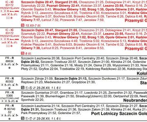 Rozkład jazdy dla stacji Szczecin Główny na zimę 2024/2025