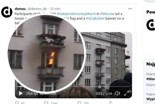 Pożar mieszkania na trasie Marszu Niepodległości. Rzucali w balkon z tęczową flagą, trafili dwa piętra niżej [WIDEO]