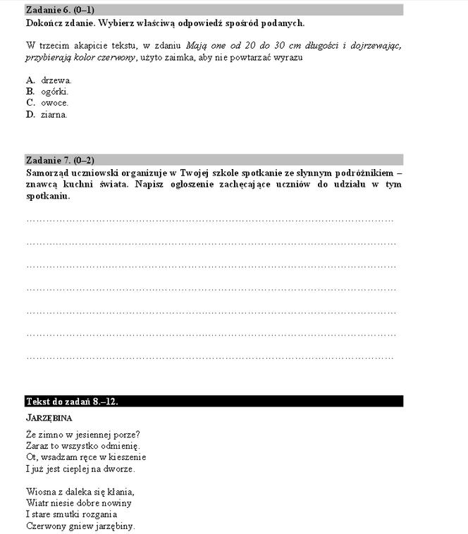 Arkusze sprawdzian 6 klasa