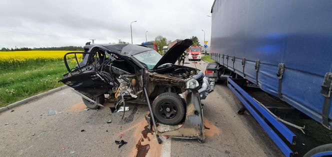 Dwie ciężarówki i osobówka rozbite na trasie Kwidzyn-Bądki