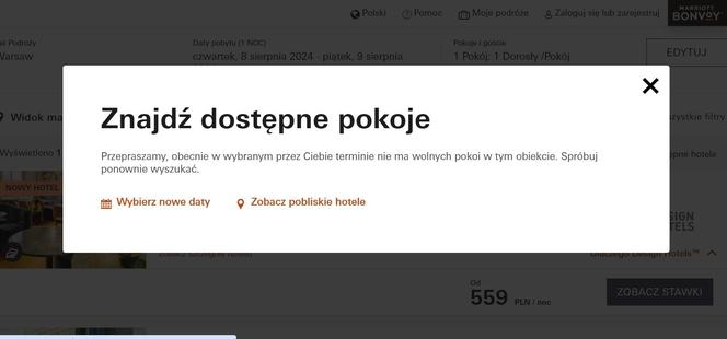Marriott kończy działalność - nie da się zarezerwować pokoju w Marriott Bonvoy