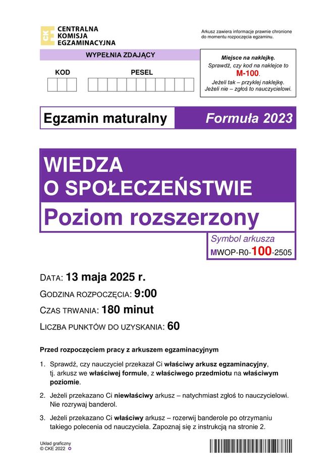 Matura 2025: WOS poziom rozszerzony 13.05.2025. ARKUSZE CKE [Formuła 2023]	