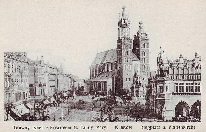 Krakowski rynek na pocztówce z 1913 r.