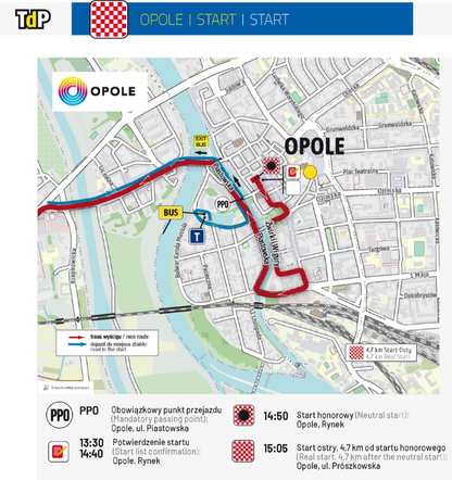 Mapa startu etapu 2 Tour de Pologne 6.08.2020 OPOLE