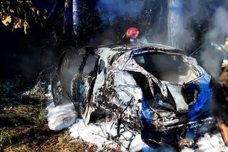 Horror na S1 w Katowicach! Auto wyleciało z drogi i stanęło w płomieniach