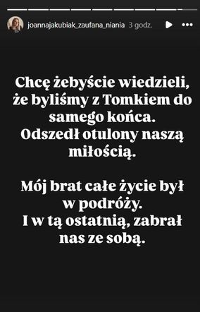 Siostra żegna Tomasza Jakubiaka