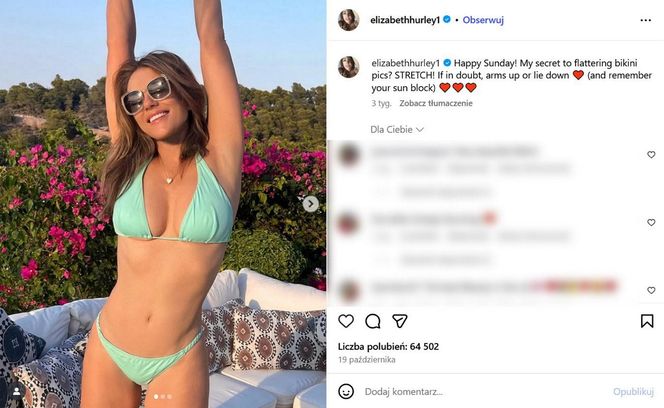 "Emerytka" Liz Hurley wygina się w bikini. Pozuje w luksusowej willi ojca kontrowersyjnej gwiazdy