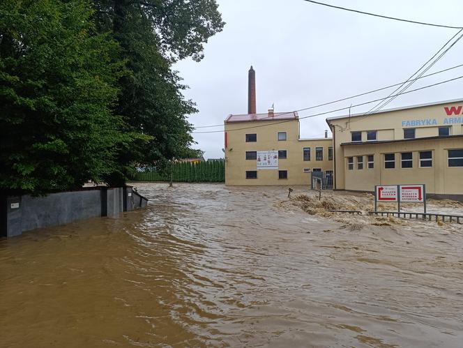 Zagrożenie powodziowe. Głuchołazy. Woda przelała się przez wały. Zalewa miasto