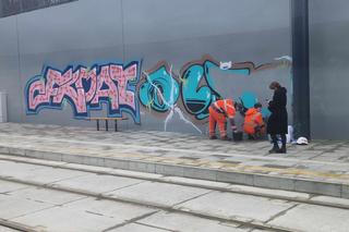 Przystanek tramwajowy na Woli zdewastowany dzień po otwarciu. Wandale zostawili na ścianie graffiti
