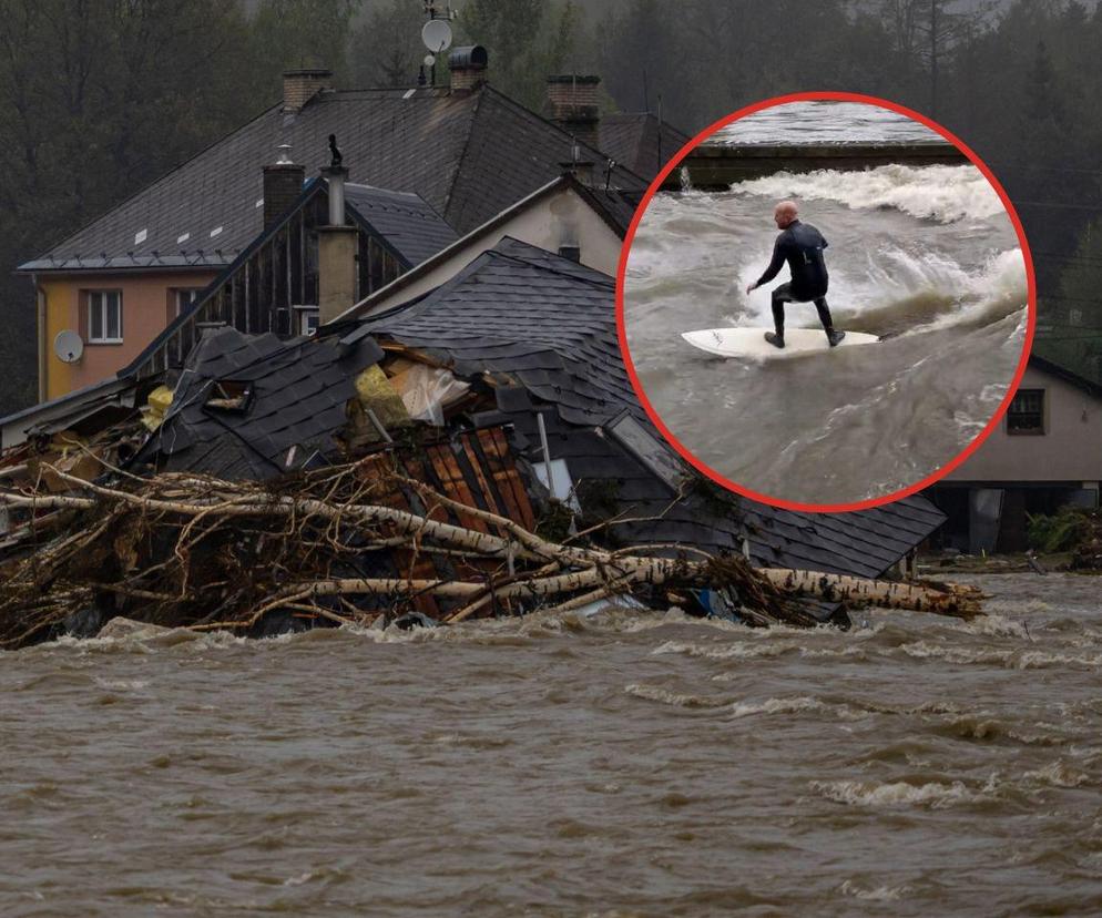 Surfing na wielkiej wodzie. Szokujące nagrania z Czech