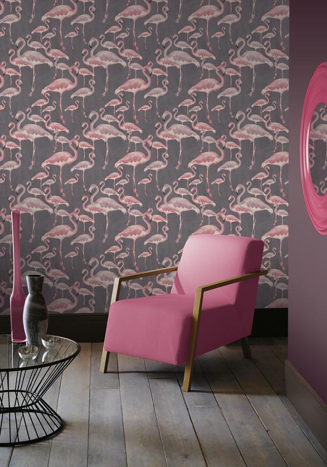 Tapeta z wzorem zmultiplikowanego różowego flaminga