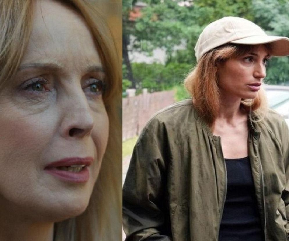 Katarzyna Tlałka jako Agnieszka i Orina Krajewska jako Celina z serialu Barwy szczęścia. Zdjęcie przedstawia Agnieszkę z boku, patrzącą w prawo, oraz Celinę w czapce z daszkiem, z nieznanym mężczyzną w kapturze. Więcej o ich losach na portalu Super Seriale.