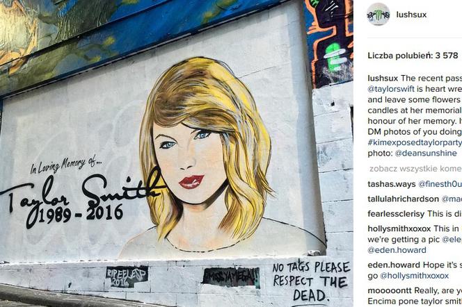 Taylor Swift nie żyje - mural autorstwa Lush Suxa