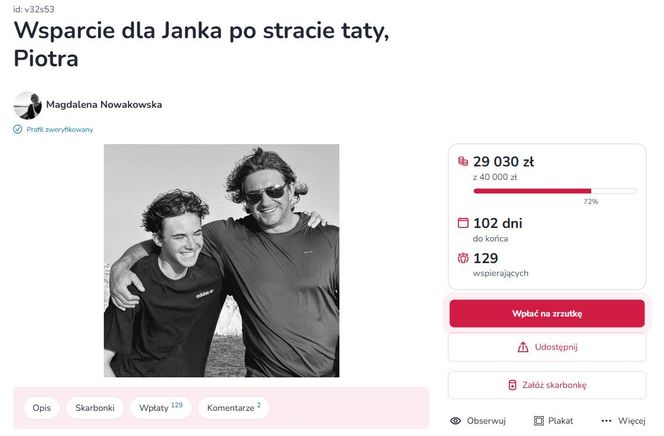 Zrzutka dla syna Piotra Nowakowskiego